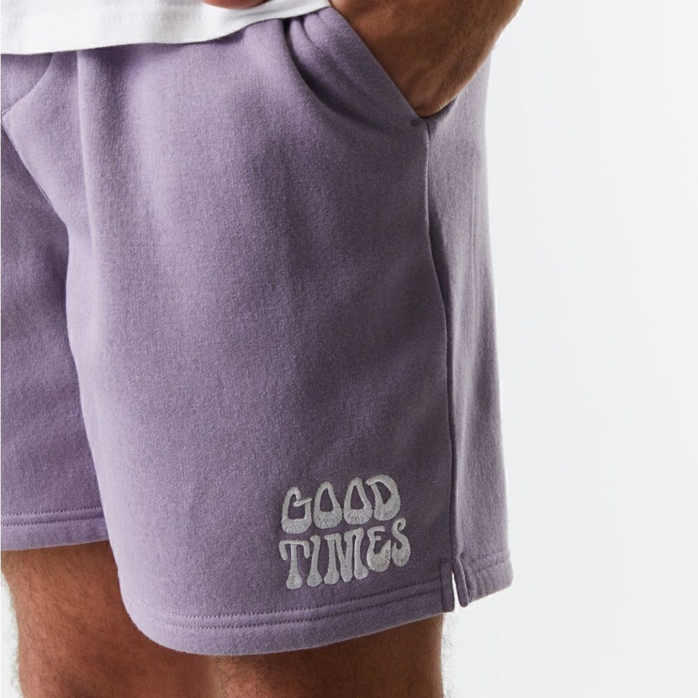 ❤️ 3/30$ Urban Planet unisex Good Times embroidered purple graphic fleece shorts